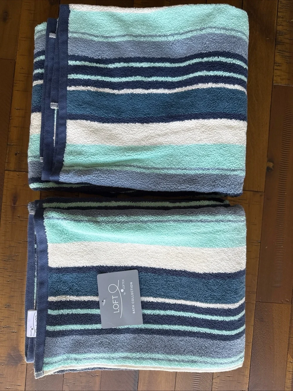 LOFT by LOFTEX Luxury 6Pc - 2 Bath 4 Hand Towel 100% Cotton Aqua Blue Stripe NEW
